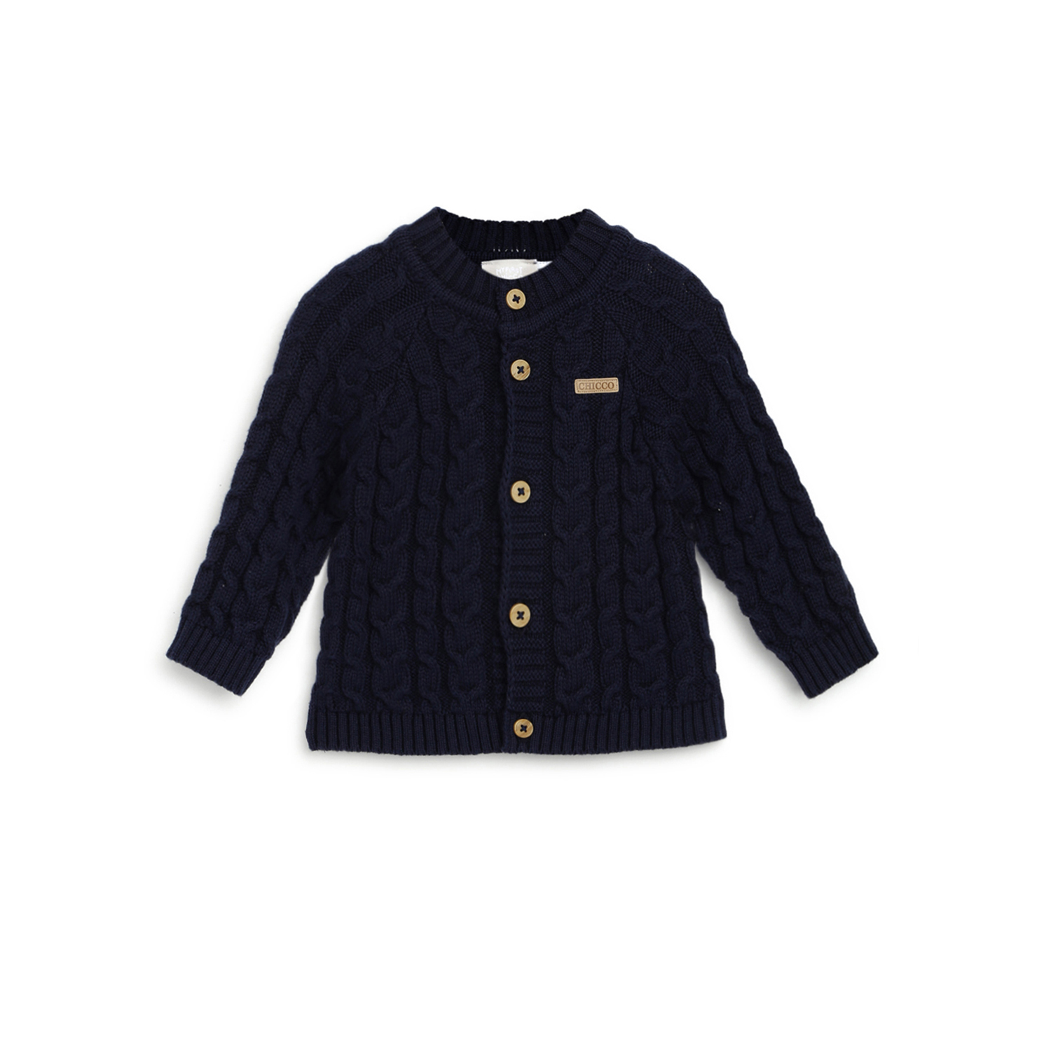 Boys Medium Grey Solid Cardigan-Dark Blue